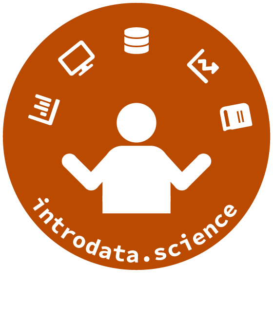 introdata.science logo with a human figure juggling charts, a computer, a database and a book
